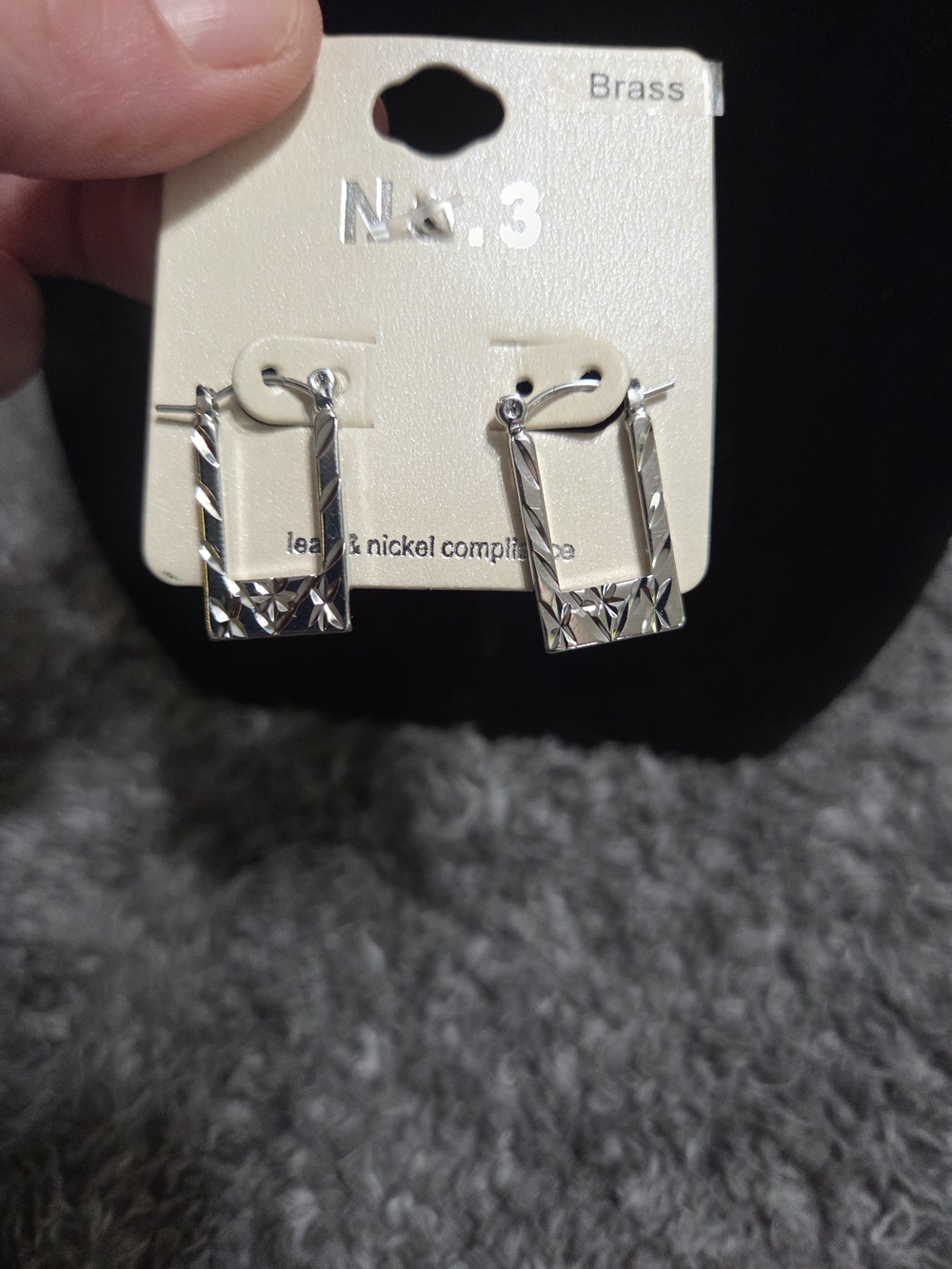 Silver Rectangular Hoop Earrings - Picture 2 of 3